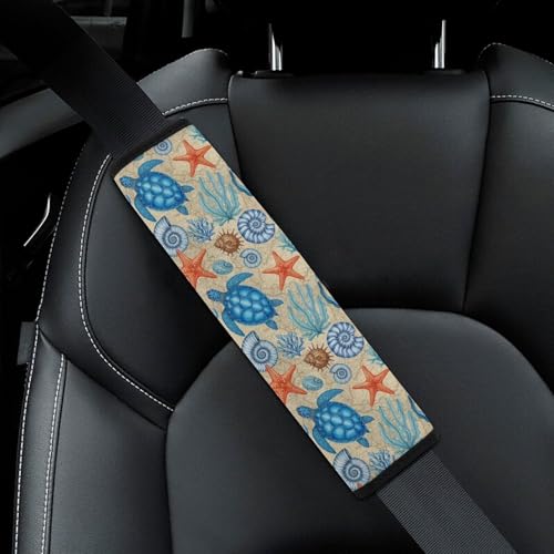 1 Pair Universal Soft and Comfortable Seat Belt Shoulder Pad for Kids, Stroller Pushchair High Chair, Blue Sea Turtle Tropical Turtles Shoulder Protector, Anti-Slip Pad - color: Pattern 81