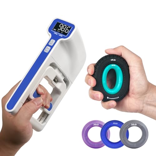265 lb Grip Strength Tester and 5-Piece Strengthener Kit | Digital Dynamometer; Backlit LCD; 5 Silicone Rings; Variable Resistance; FDA Registered; 2-Year Warranty