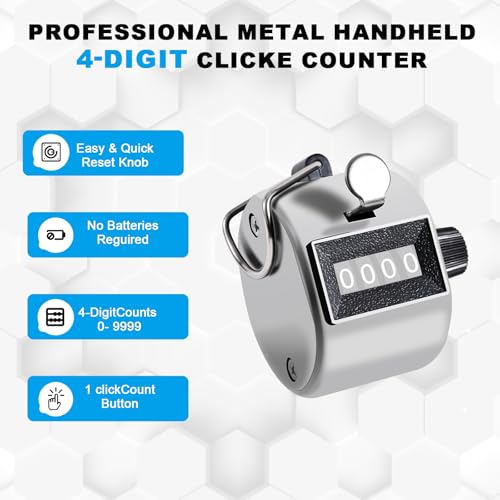 Clicker Counter, Metal Budget Hand Tally Counter, 4-Digit Pitch Mechanical Handheld Pitch Clicker Palm Counter for Row, Lap, Counting, Knitting - color: 2pc silver green