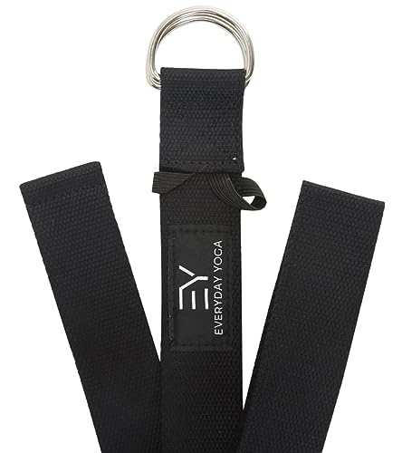 Everyday Yoga Strap with Metal D-Ring - Durable Stretching Strap for Yoga, Pilates, Flexibility & Physical Therapy (6ft, 8ft, 10ft) - color: Black, size: 10 Foot