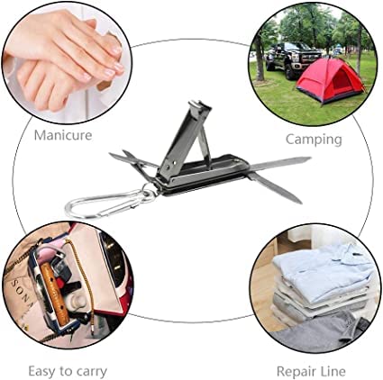 5in1 Multi Tool Nail Clippers,Nose Hair Scissors,Nail Files,Multi Purpose Pocket Knife,Screwdriver,Key Chain for Mini Multi Nail Clippers,Travel,Fishing,Hiking,Camping