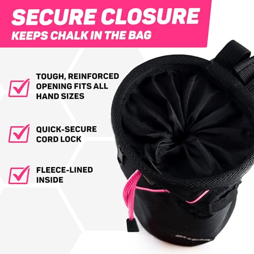 Chalk Bag for Rock Climbing - Rock Climbing Gifts Gear Accessories - Quick-Clip Belt, Large Zippered Pockets & Brush Holder - Weight Lifting, Gym, Bouldering, Disc Golf, Wall, Rock Climbing Chalk Bag - color: Sukoa Pink