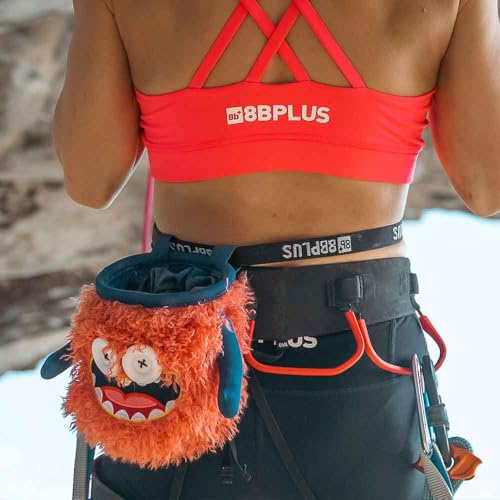 8BPLUS Chalk Bag for Rock Climbing and Bouldering, Chalk Pouch incl Belt & Biner – Cute Funny Character Design, Wide Opening, Gear with Personality, Gift for Climbers - style: EDDIE