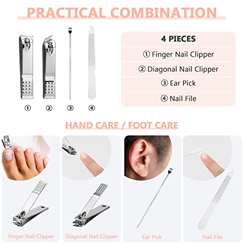 Lasnten 24 Set Valentine Manicure Set Bulk Nail Clippers Grooming Nail Kit Stainless Steel Professional Pedicure Tools Kit with Travel Case for Men Women Valentine's Day Gift(4 in 1,Pink) - color: Pink, size: 4 in 1