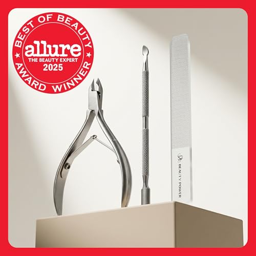 Beauty Power Manicure Pedicure Set 7-in-1 Stainless Steel, Ultra Sharp, Slanted Nail Clipper, Fingernail Clipper, Cuticle Nipper, Glass Nail File, Eyebrow Tweezers, Scissors, Case - Gift Idea - Gray
