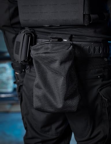 IDOGEAR Tactical Dump Pouch with Adjustable Metal Strip Closure Foldable Mesh Pouches MOLLE Utility Bag Mag Recovery Holster Tactical Belt Vest Backpack Accessories - color: Black