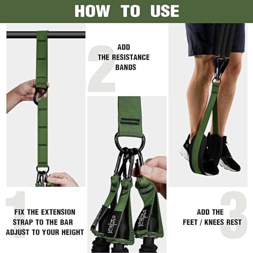 Adjustable Heavy Duty Pull Up Assistance Bands with Fabric Feet and Knee Rest - Pull Up Resistance Bands for Men, Women, and Seniors - Perfect for Dip and Resistance Strength Training Glamflex - color: Army Green