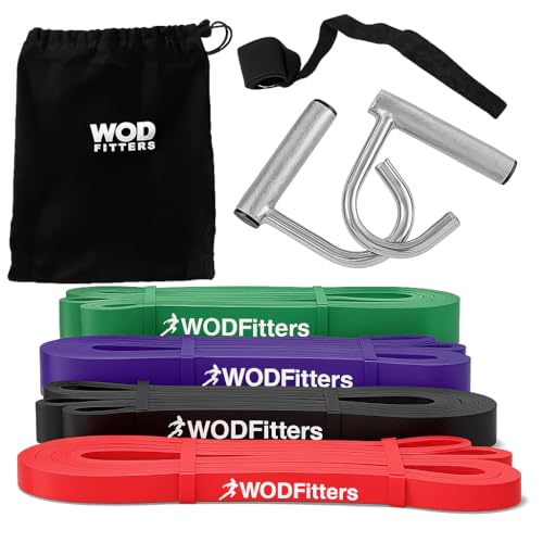 WODFitters Pull-Up Assistance Bands Home Gym Set – 4 Resistance Bands with Handles & Door Anchor – Full-Body Workout, Home Gym & Stretching – Durable Powerlifting Bands for Men & Women