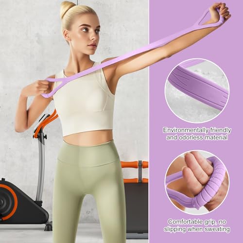 Figure 8 Fitness Band with Handle,Exercise for Arm & Shoulder,Yoga,Stretch | Non-Slip Ropes ,Elastic Bandsfor Women,Back Training Exercise Equipment - color: blue
