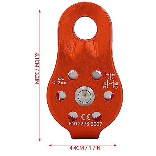 Qiilu Climbing Pulley, 26KN Aluminium Alloy Heavy Duty Single Swivel Rope Pulley Block for 12mm Rope (Orange)