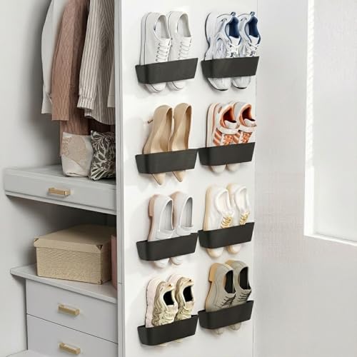 8 Pack Wall Mounted Shoes Rack with Sticky Hanging Strips, Space Saving Hanging Shoe Rack No-Drill Shoe Holder for RV Campers Door Closet