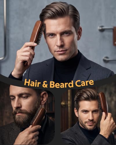 STYLEMATE Mens Boar Bristle Hair Brush | Slick Back Hair & Beard Brush with Stiff Bristles for Thick & Fine, Natural Black Walnut Wooden Handle Hairbrush - color: Black (1PC), size: Medium: Boar Bristle
