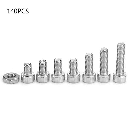 Garosa 140pcs Stainless Steel Hex Socket Head Bolts #10-32 Hex Screw Assortment Kit 6 Different Sizes with Storage Case