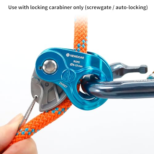 NewDoar Rope Ascender Lightweight Rope Clamp Ascender Riser Adjuster Fits 8-13mm Rope Self-Locking Grip for Rock Climbing,Hunting,Protection Rescue,Rappelling,Arborist,Gear Equipment - color: Blue Pro