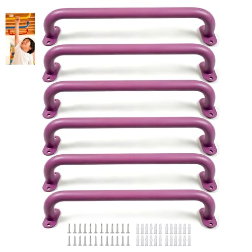 Monkey Bars Indoor Playground Handles 17inch, Heavy Duty Ceiling Grab Bars for Climbing Frames, Wall Ladders, Treehouses and Swing Set Accessories (6-Pack) - color: Pink