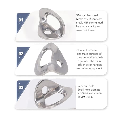 HERCHR 10 Pcs Bolt Hanger, 25KN 316 Stainless Steel Rock Climbing Hanger Anchors, Silver Bolt Anchor Hooks Strap Ring for Hammock, Gym, Aerial Work, Caving, Rappelling, Rescue, Trailer Tie-Downs