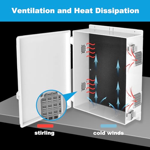 Electrical Junction Box, Outdoor Water Resistant Nema Enclosure, Ventilated ABS Plastic WiFi Project Box with Internal Mounting Panel & Hinged Cover 18.1" Lx 12.6" Wx 6.3" H - size: 18.1"L x 12.6"W x 6.3"H