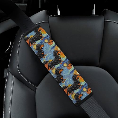 2PCS Dachshund Starry Night Seat Belt Shoulder Pad Soft Padded Harness Pads Strap for Adults and Children, All Vehicles, Anti-Slip Pad - color: Pattern 667