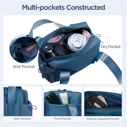 Mini Gym Bag for Women Girls Small Gym Tote Bag with Wet Compartment Waterproof Travel Duffle Bag Cute Workout Sport Bag - color: Dark Cyan-12in