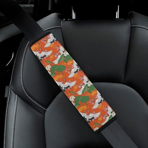1 Pair Soft Padded Seat Belt Cover for Child, Most Cars, Japanese Crane Shoulder Harness Cover, Neck and Shoulder Support - color: Pattern 1208