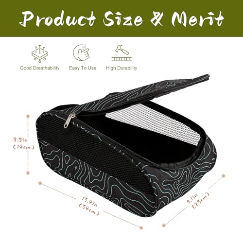 Golf Shoe Bag, Outdoor Zipper Sports Shoe Strap Bag with Air Mesh Ventilation, Durable Waterproof Golf Shoe Carry Bags with Sturdy Handle for Gym, Soccer, Running & Suitcase Packing (Line Texture) - color: Green Line Texture
