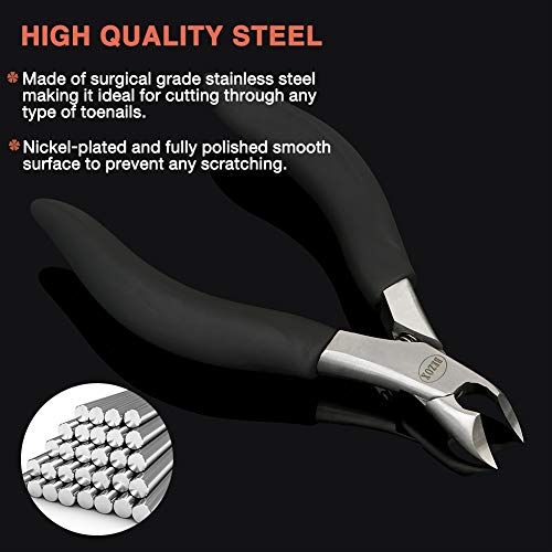 BEZOX Thick Toenail Clippers - Precision Large Toe Nail Clipper for Thick Nails, Comfort Grip Fingernail Clipper, Ergonomic Long Handle Nail Cutter, Professional-Grade Stainless Steel - color: Black