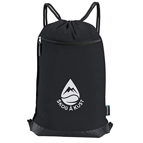 Skog Å Kust GymSak | Patented 2-in-1 Drawstring Cinch Bag with Removable Waterproof Dry Bag | Black & Grey - color: Black