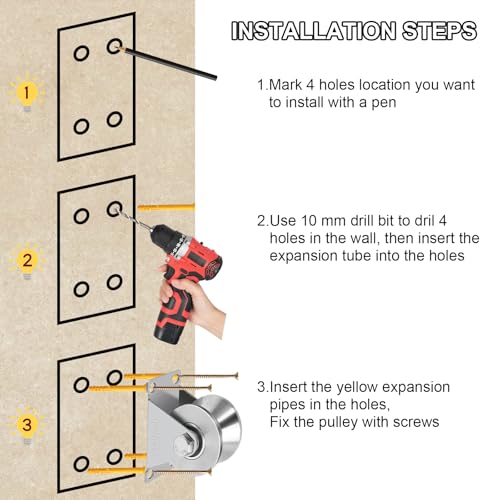 2 Pack 304 Stainless Steel V-Groove Pulley Wheel for Sliding Gate DIY Gym | Silent detachable duplex bearing pulley, with mounting screws & expansion pipes, for sliding gate, gym DIY, material handling