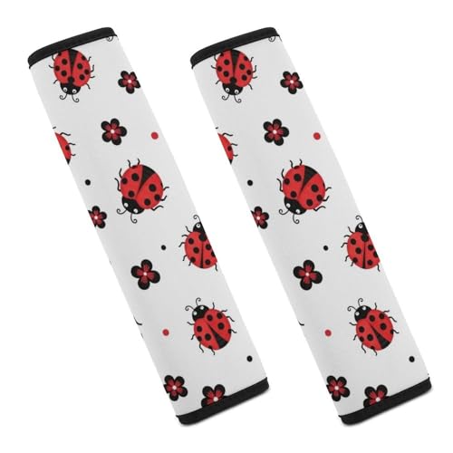 Breathable Seat Belt Shoulder Pad for Adults and Children, Stroller Pushchair High Chair, 2 Pack Cute Ladybug Red White Neck Strap Covers Easy Install (No Tool) - color: Pattern 607