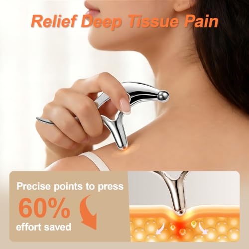 Pressure Point Massage Tool for Deep Tissue - Metal Gua Sha Tools | Metal Muscle Scraper | Thumb Saver | Acupressure Tool for Trigger Point & Pain Relief, Travel Pouch