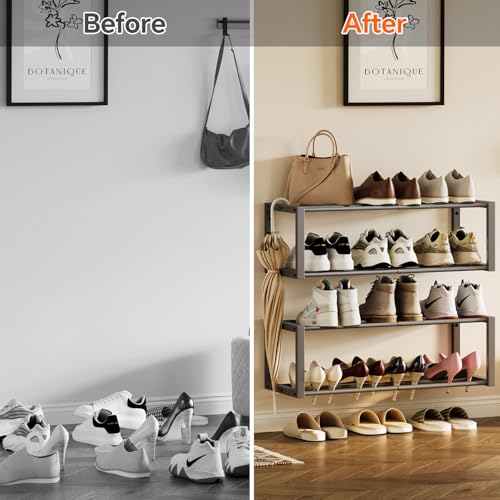 Homeiju Hanging Shoe Organizer,2 Pack Wall Mounted Shoe Rack Holds 12 Pairs,Space Saving Metal Wall Shoe Rack,Hanging Shoe Rack Shoe Holder for Small Space,Entryway,Closet,RV,Camper (Grey) - color: Grey