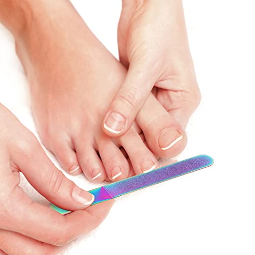 Mudder 3 Pcs Diamond Nail File Set for Women Men Stainless Steel Metal Sapphire Double Side Fingernail Toenail Buffer Filers Rainbow Emery Boards for Salon Home Travel Manicure Pedicure Nail Care Tool - color: Rainbow Color
