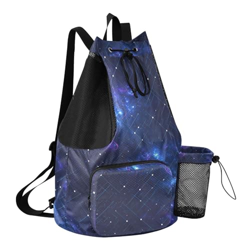 Drawstring Climbing Gym Bag With Pockets Drawstring Backpack with Wet Dry Compartments Blue Purple Galaxy