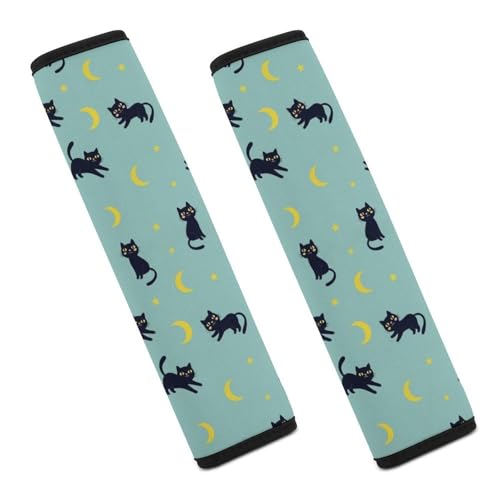Universal Soft and Comfortable Seat Belt Cover for Adults and Children, Most Cars, 2 Pack Night Sky Stars Yellow Moon Cartoon Black Cat Seat Belt Covers Cushion Neck and Shoulder Support - color: Pattern 370