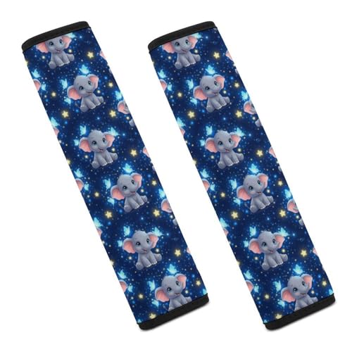 Universal Fit Seat Belt Shoulder Pad for Kids, Car Seats Pushchair Strollers High Chair Pushchair, 1 Pair Cute Elephants Blue Butterflies Automotive Seat Belt Protector - color: Pattern 765