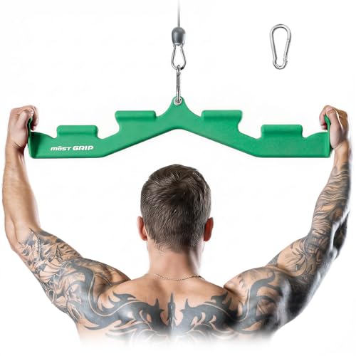 LAT Pull Down Bar with 6 Ergonomic Handles, Neutral Grip LAT Pulldown Attachments for Whole Back Training, Wide Grip LAT Pulldown Bars for Home Gym Cable - color: Green
