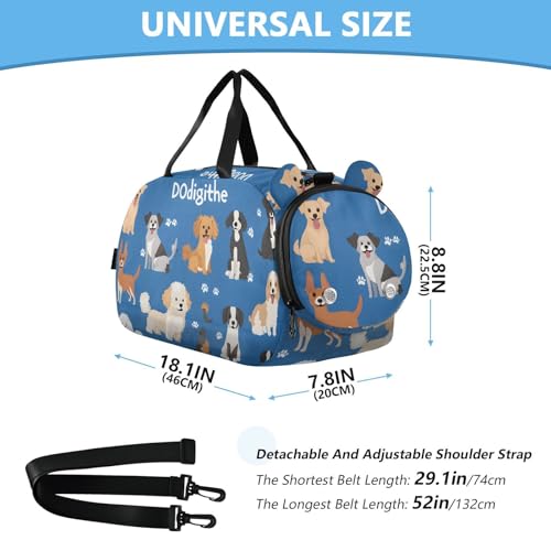 Kids Sports Duffel Bag for Boys & Girls - Dog Puppy Patterns 100% Polyester Gym Bag with Separate Shoe Compartment, Adjustable Shoulder Strap, Compact Travel & Workout Gear Bag - color: Dog Puppy Patterns