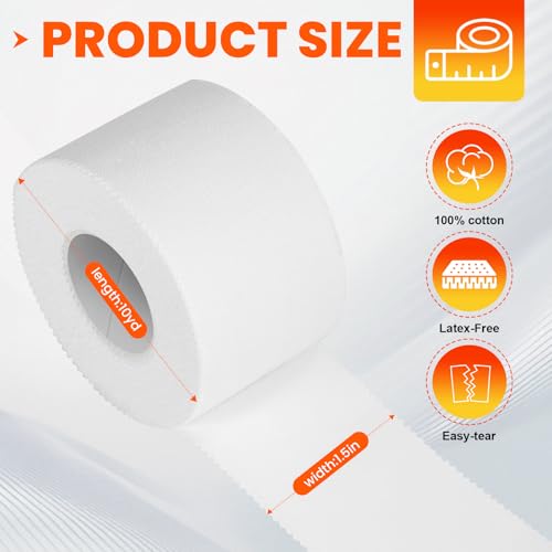 64 Pack Athletic Tape, White Sports Tape for Wrist Ankle Protection, Sports Tape Athletic No Sticky Residue, Easy to Tear Gymnastics Tape for Soccer, Football, Training Supplies (1.5" x 640 Yards) - size: 64