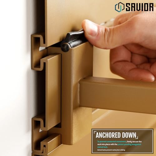 Savior Equipment Wall Rack System Tactical Belt Attachment Gear Wall Mount Display Rack Organizer Hanger, Adjustable Width, Heavy-Duty Steel Construction Hold Up to 20 lbs - color: RAL8000 Tan