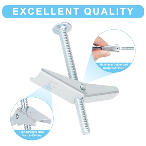 15 Pcs 1/4 Inch Toggle Bolts Heavy Duty Metal Drywall Anchors Kit | Dry Wall Anchors and Screws Kit for Hanging Lamps Heavy Items, Butterfly Anchors for Ceiling, Sheetrock, Hollow Wall - size: 1/4"-30pcs(15sets)