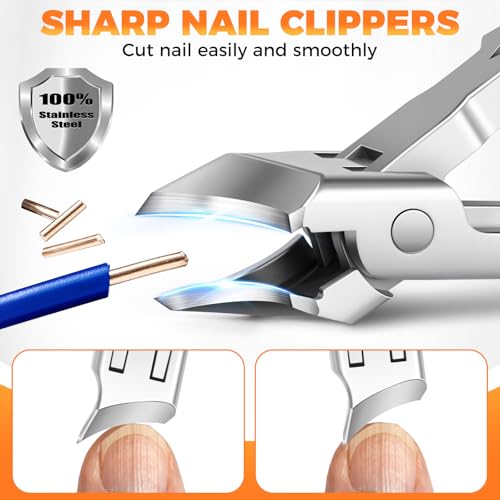 Nail Clippers for Men Thick Nails, Heavy Duty Slanted Toenail Clippers for Seniors Ingrown Toenails with Safety Lock, Large Fingernail Clipper Long Handle Nail Cutter Gifts for Men Women Adults - style: Silver Slanted Nail Clippers