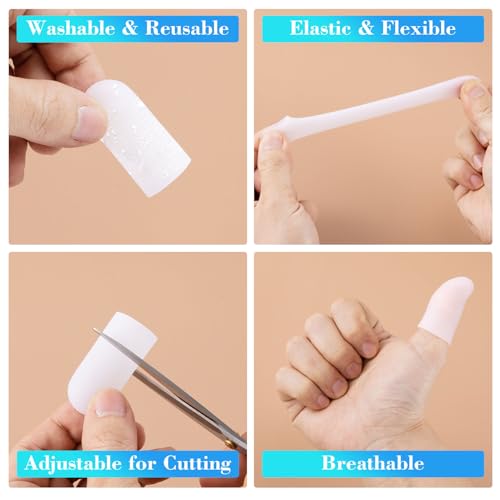ANCIRS 20pcs Gel Finger Support Protector Caps Gloves, Gel Finger Cots/Covers, Silicone Fingertips for Hands Cracking, Eczema Skin, Trigger Finger Arthritis Pain Relief- White - size: 20pcs small white