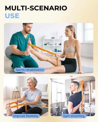 Trideer Stretching Strap with Loops & Leg Lifter, Non-Elastic PT-Style Physical Therapy Strap for Knee Replacement Rehab, Hamstring, Calf & Back Stretcher Mobility, Hip, Shoulder & Yoga - color: Orange