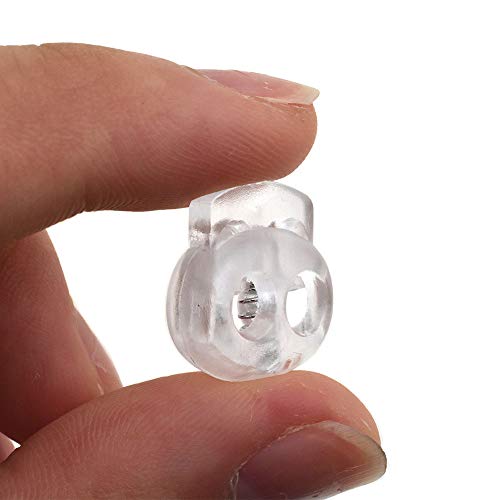 Spring Elastic Fastener Toggles Plastic Cord Lock Buttons Stopper Slider Thread Smooth Hold Tightly - color: Double Holes Clear-17*19mm 40pcs