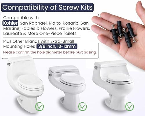 3/8" Dia Toilet Seat Screws Replacement Kit for Select Kohler One-Piece Toilet - Top Mount Hinges Toilet Bolts with Rubber Anchor Nuts, Compatible with Kohler Toilet Seat Parts K-84999 & K-85040-4PC - style: Special styles fit 10-12mm holes