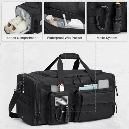 G4Free 3-in-1 Expandable Duffle Bag for Travel Gym, Large Duffel Backpack | 45L to 55L, with Shoes Compartment & Wet Pocket, for Men Women, Black - color: Black