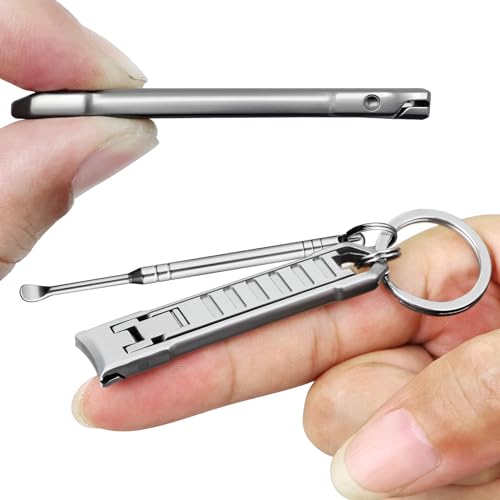 Ultra Thin Keychain Fingernail Clipper, 0.4cm Slim 20g Lightweight Foldable Nail Trimmer with Ear Pick and Integrated Nail File Set for Men, Adults Portable Daily Travel Carry - color: Set a