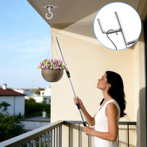 Telescopic Attic Pull Down Hook, 17" to 35" Adjustable Stainless Steel Pull Stick and Stainless Steel Pull Ring, Replacing Old-Fashioned Hanging Ropes on attic Stairs.