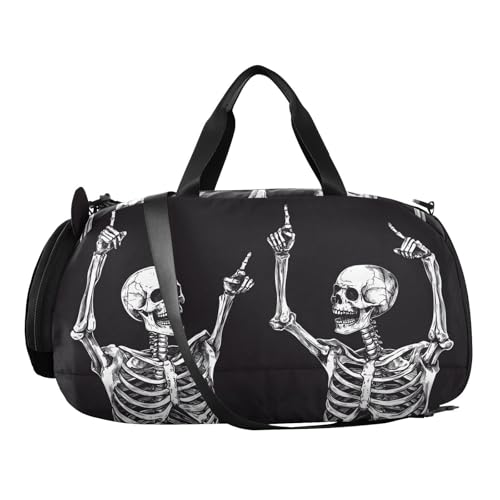 Kids Sports Duffel Bag for Boys & Girls - Funny Skull Skeletons 100% Polyester Gym Bag with Separate Shoe Compartment, Adjustable Shoulder Strap, Compact Travel & Workout Gear Bag - color: Funny Skull Skeletons