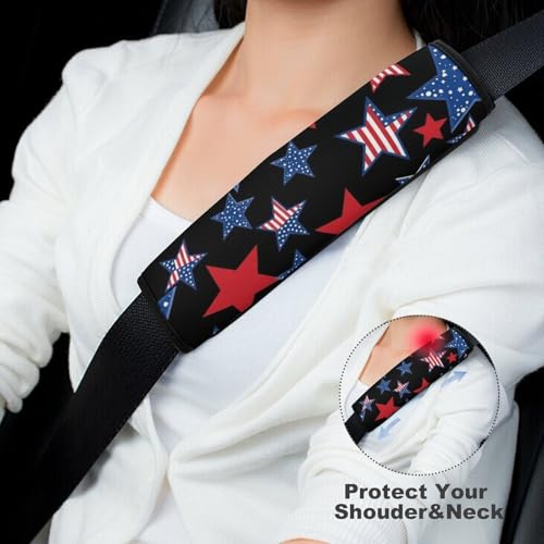 1 Pair Universal Soft and Comfortable Seat Belt Shoulder Pad for Adult Use, Stroller Pushchair High Chair, American Patriotic Stars Flag Neck Strap Covers, Anti-Slip Pad - color: Pattern 961